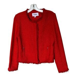 BB Dakota Feeling Fancy Red Tweed Zip Front Collarless Jacket Blazer Size Small
